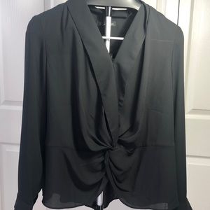 INC International Concepts Black Semi Sheer Long Sleeve Blouse Sz M